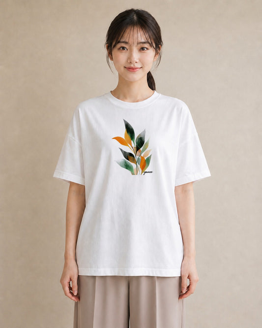 半袖Tシャツ レディース ボタニカル 植物 イラスト カジュアル 旅行 母娘コーデ 白T YMAZO