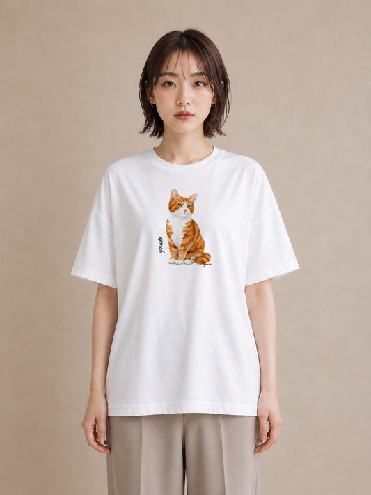 デザインTシャツ レディース アビシニアン 猫 ねこ イラスト ユニーク 旅行用 海 白T YMAZO