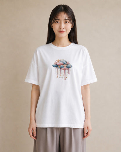 プリントTシャツ レディース 星空 宇宙 イラスト カフェ服 クリスマス 白T YMAZO