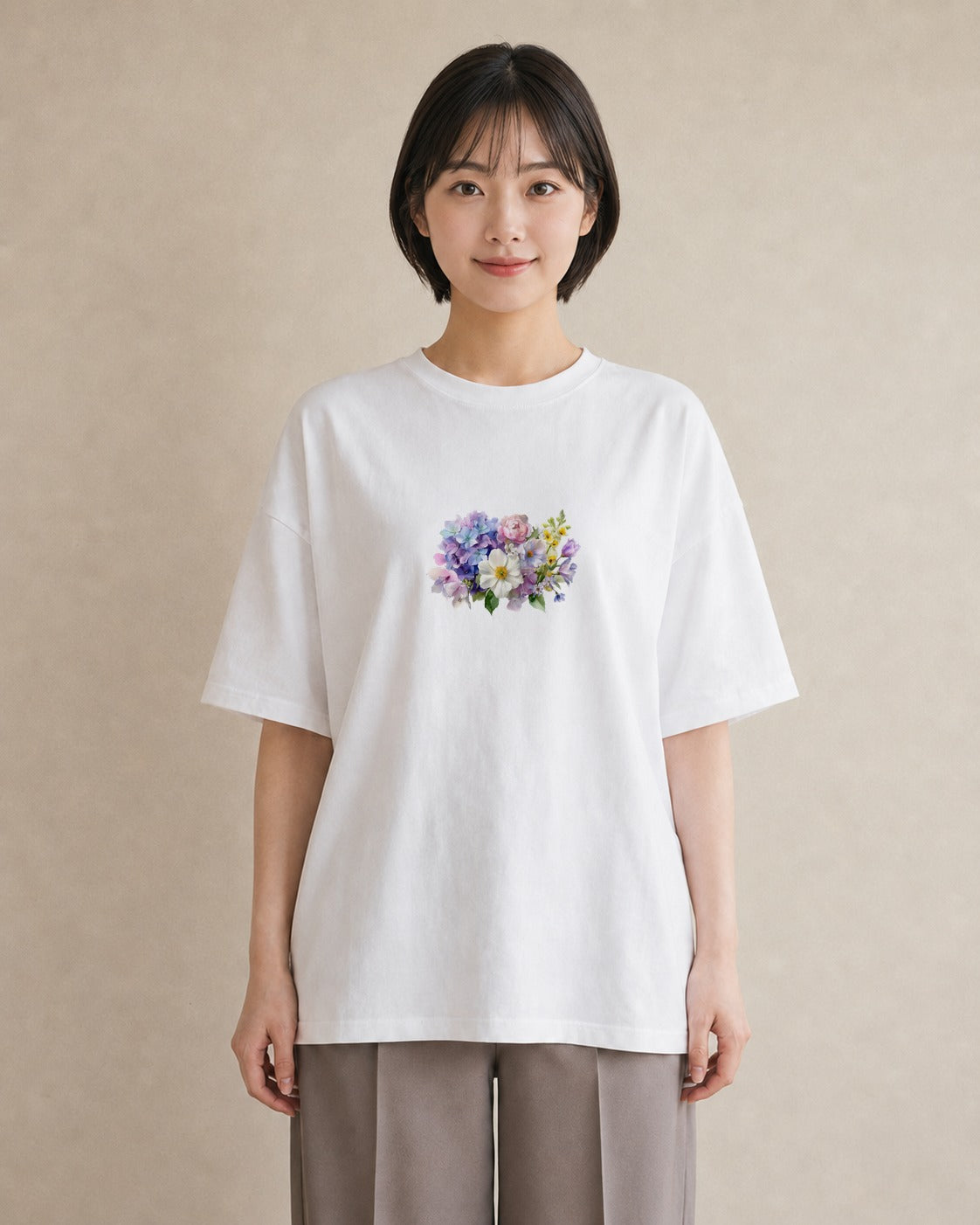 デザインTシャツ レディース パンジー 花 花柄 イラスト ボタニカル 休日 ペアコーデ 白T