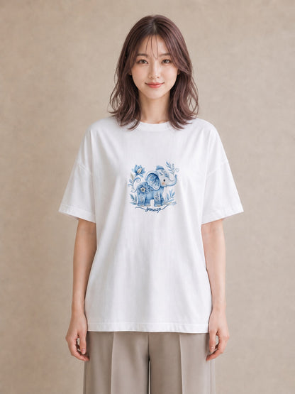 半袖Tシャツ レディース ぞう 動物 アニマル イラスト ヴィンテージ風 夏コーデ 通学 白T YMAZO