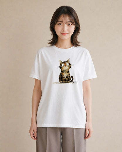 グラフィックTシャツ レディース ニャンコ 猫 ねこ イラスト ニュアンス 母の日 ビーチ 白T YMAZO