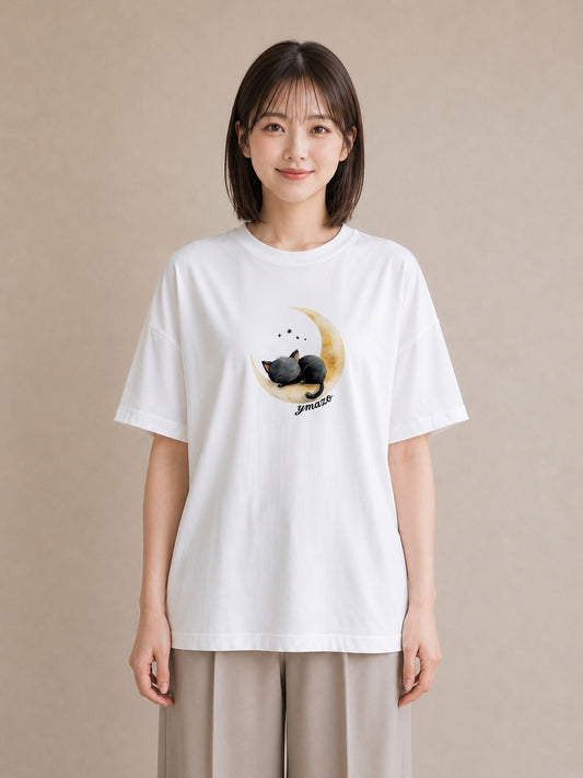 プリントTシャツ レディース 三日月 星空 宇宙 イラスト 旅行コーデ クリスマス 旅行 白T YMAZO