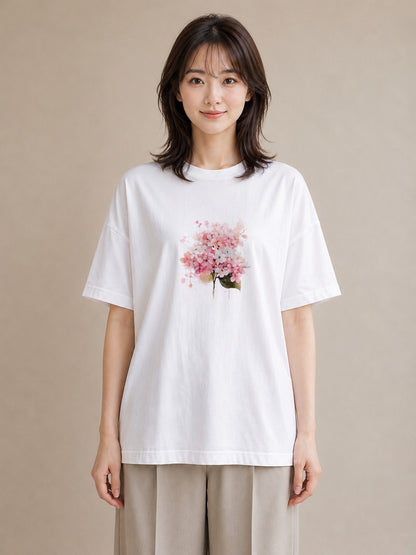 プリントTシャツ レディース あじさい 紫陽花 アジサイ 花 花柄 イラスト ラフ 秋コーデ おしゃれギフト 白T