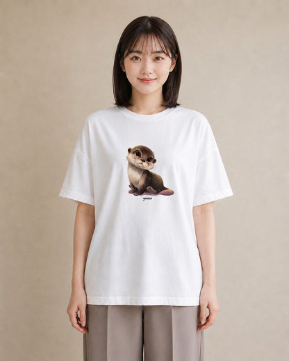 Tシャツ レディース フェレット ペット 動物 イラスト フェミニン 誕生日プレゼント 綿100 白T YMAZO