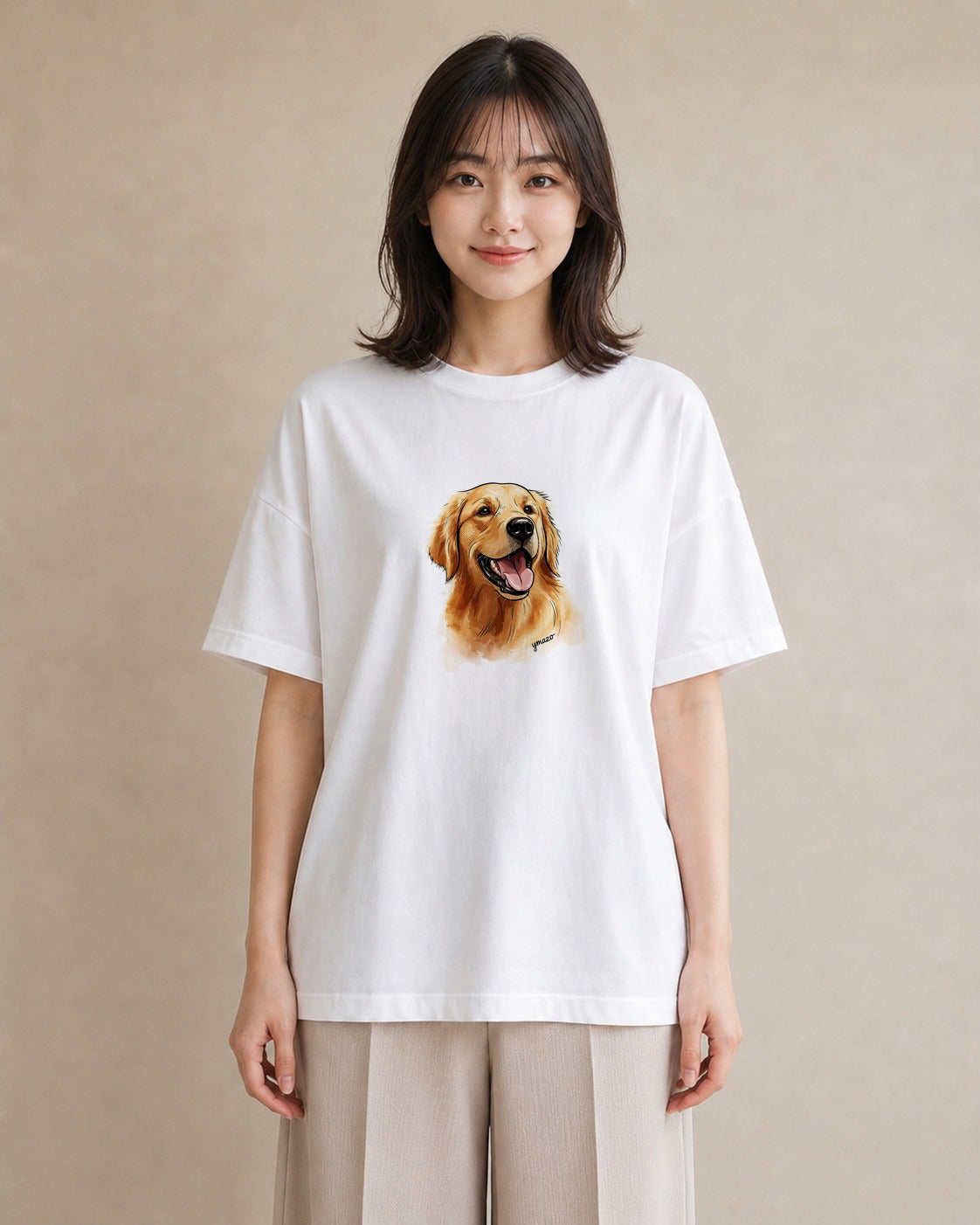 Tシャツ レディース ゴールデンレトリバー ゴールデン 犬 いぬ イラスト ユニーク 姉妹 送別ギフト 白T YMAZO
