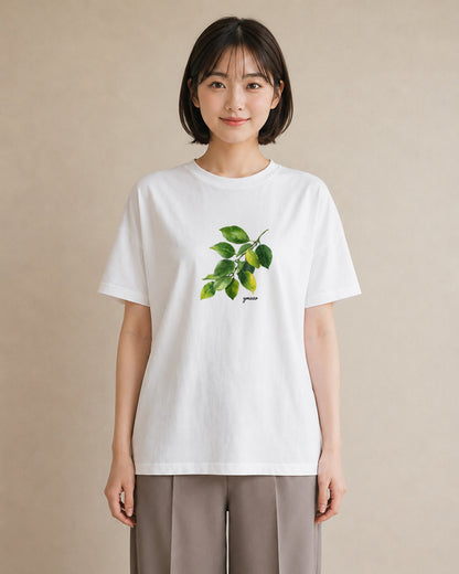 プリントTシャツ レディース 葉っぱ 植物 ボタニカル イラスト シック 旅行用 海 白T YMAZO