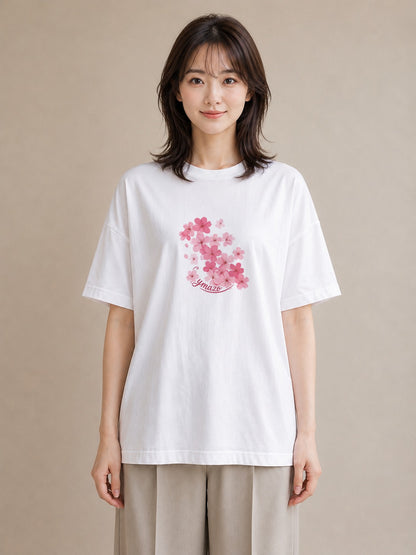 グラフィックTシャツ レディース さくら 桜 サクラ 花 花柄 イラスト 旅行コーデ デイリーウェア 休日 白T