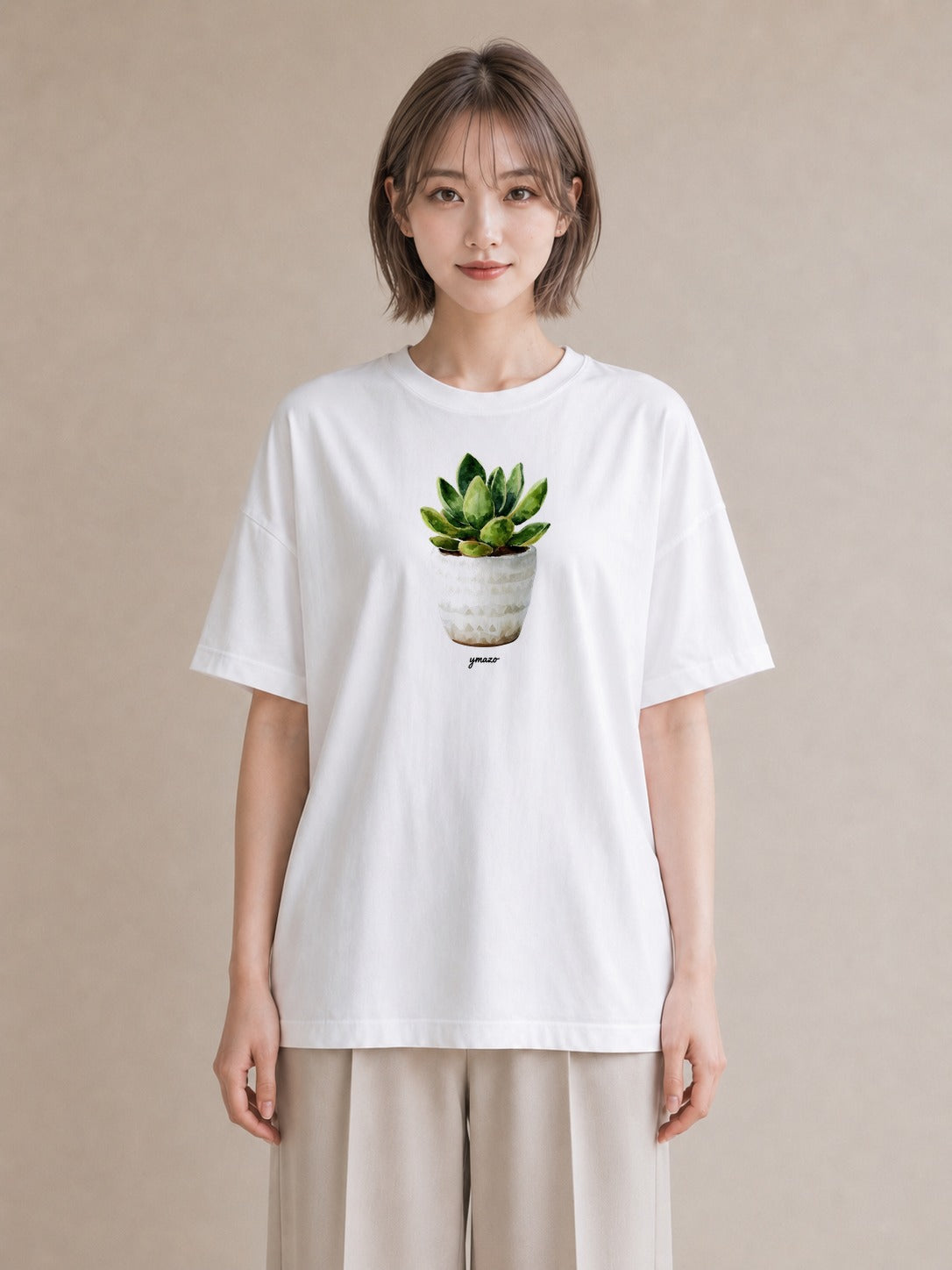 デザインTシャツ レディース 多肉植物 植物 ボタニカル イラスト 水彩風 秋コーデ おしゃれギフト 白T YMAZO