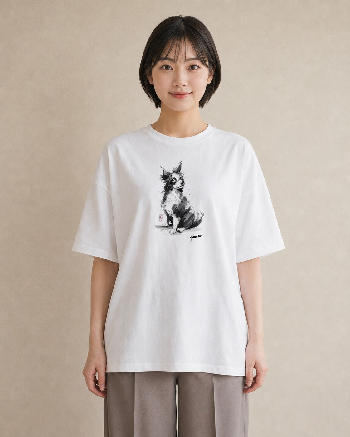 デザインTシャツ レディース 犬 いぬ イラスト 韓国風 通学 誕生日プレゼント 白T YMAZO