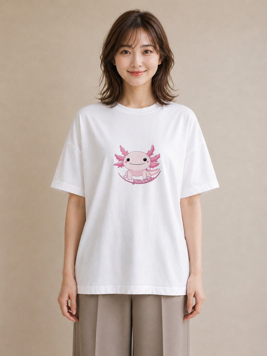 デザインTシャツ レディース ウーパールーパー ペット 動物 イラスト レトロ 公園 ママ 白T YMAZO