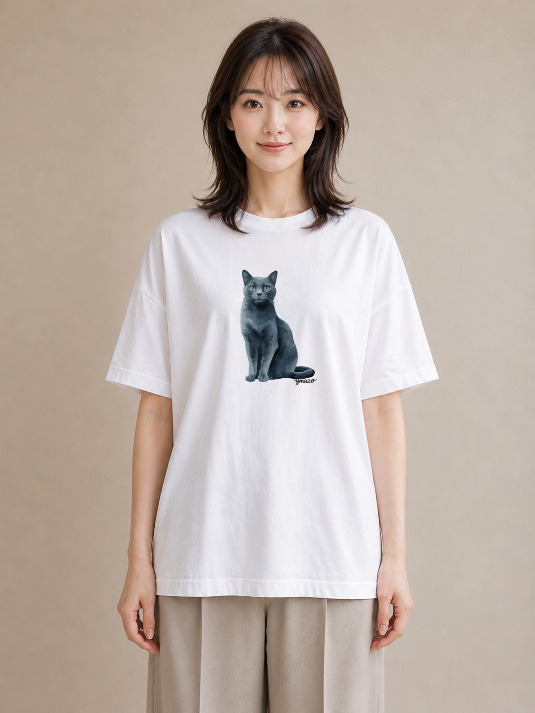 プリントTシャツ レディース ペルシャ 猫 ねこ イラスト カジュアル お出かけ 普段着 白T YMAZO