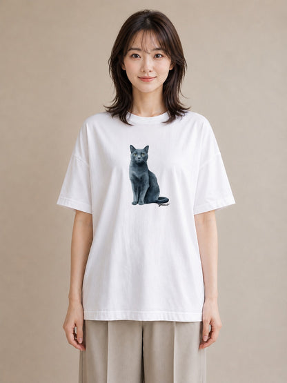 プリントTシャツ レディース ペルシャ 猫 ねこ イラスト カジュアル お出かけ 普段着 白T YMAZO