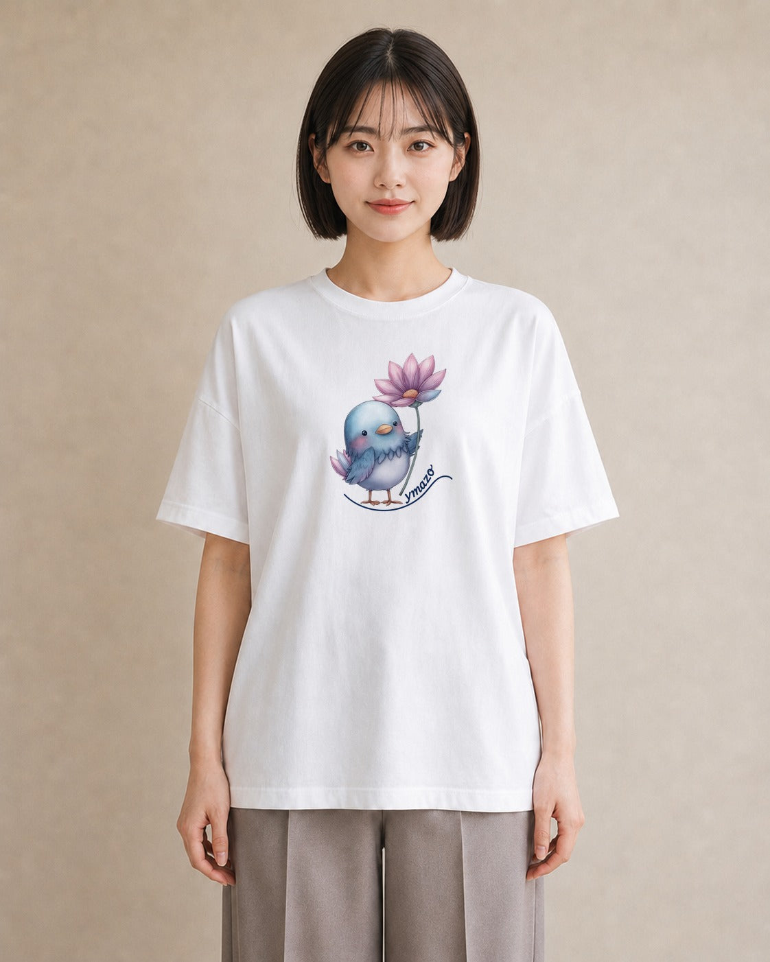 プリントTシャツ レディース 文鳥 ペット 動物 イラスト 淡色 秋コーデ おしゃれギフト 白T YMAZO