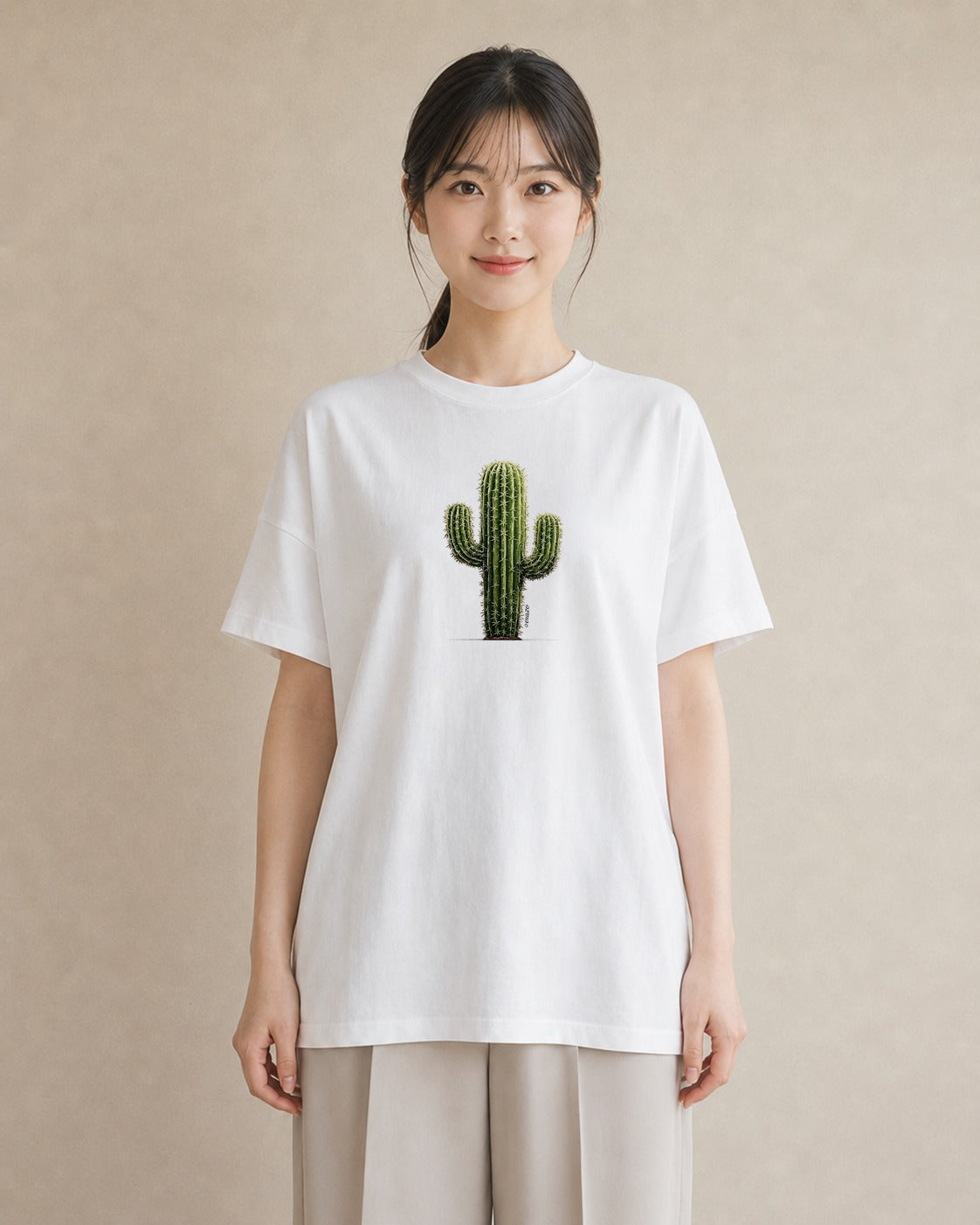 グラフィックTシャツ レディース サボテン 植物 ボタニカル イラスト 個性的 レイヤード 友達ギフト 白T YMAZO