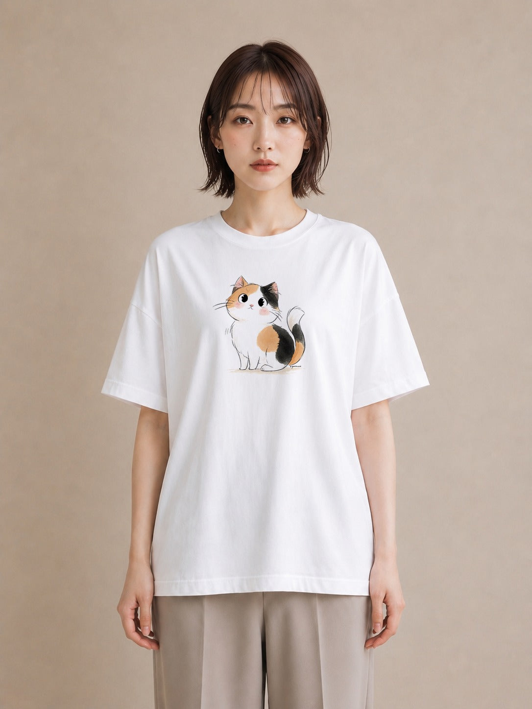 Tシャツ レディース マンチカン 猫 ねこ イラスト レトロ 20代 カジュアルコーデ 白T YMAZO
