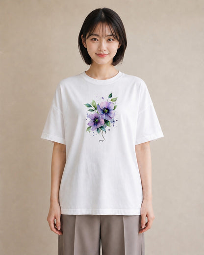 グラフィックTシャツ レディース パンジー 花 花柄 イラスト ポップ レイヤード 友達ギフト 白T