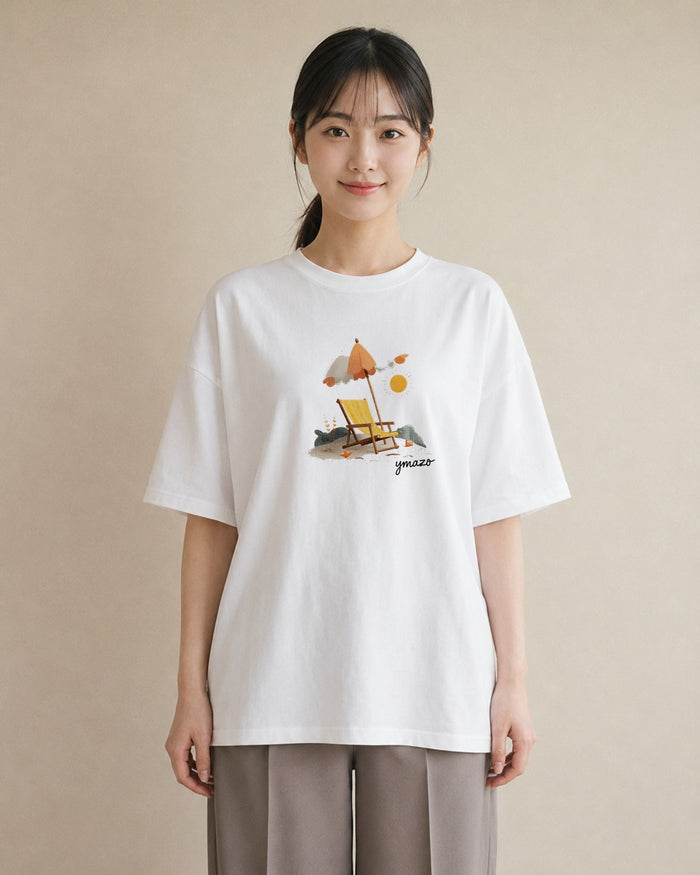 Tシャツ レディース 海 リゾート 夏 イラスト ラフカジュアル お出かけ 普段着 白T YMAZO