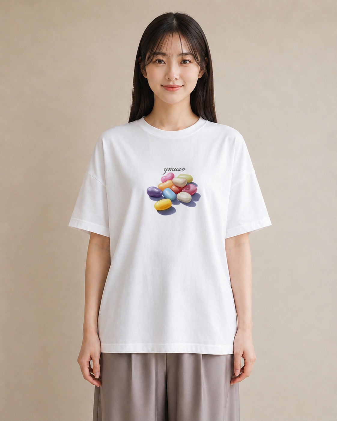 デザインTシャツ レディース キャンディ 食べ物 フード イラスト 手描き風 母娘コーデ 自分用 白T YMAZO