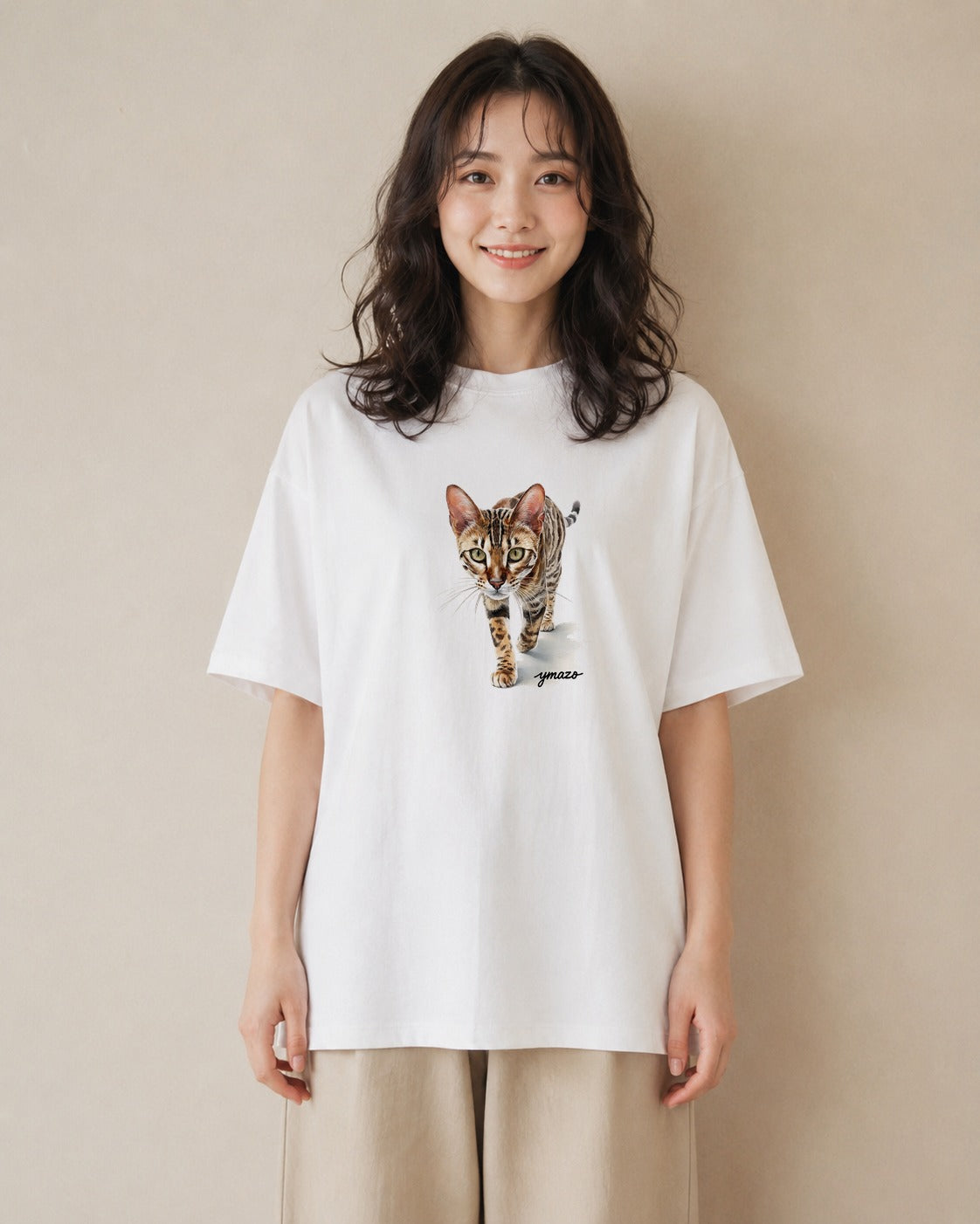 プリントTシャツ レディース キジトラ 猫 ねこ イラスト シンプル レイヤード 友達ギフト 白T YMAZO