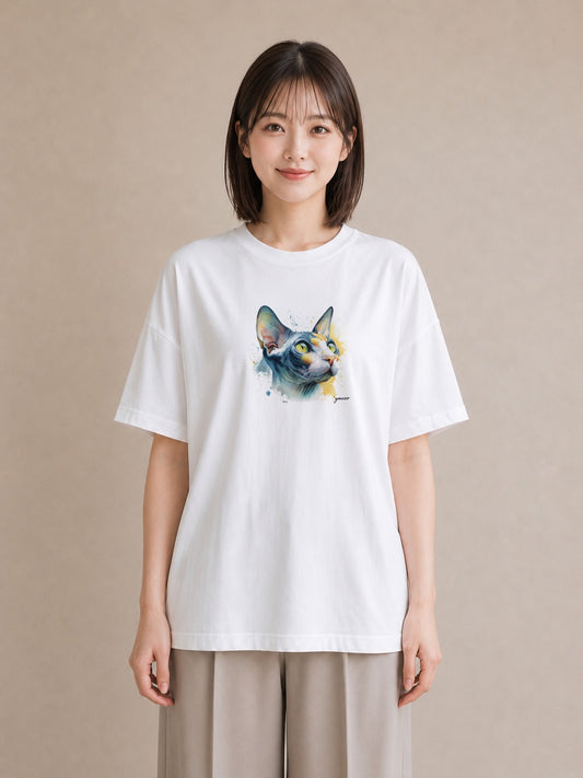 デザインTシャツ レディース 猫 ねこ イラスト 送別ギフト 通勤 白T YMAZO