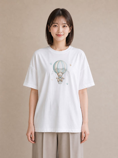 半袖Tシャツ レディース 気球 星空 宇宙 イラスト 水彩風 20代 カジュアルコーデ 白T YMAZO
