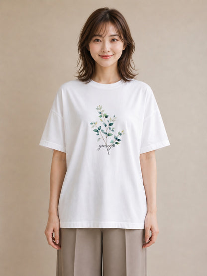半袖Tシャツ レディース 金木犀 花 花柄 イラスト ニュアンス お出かけ 普段着 白T