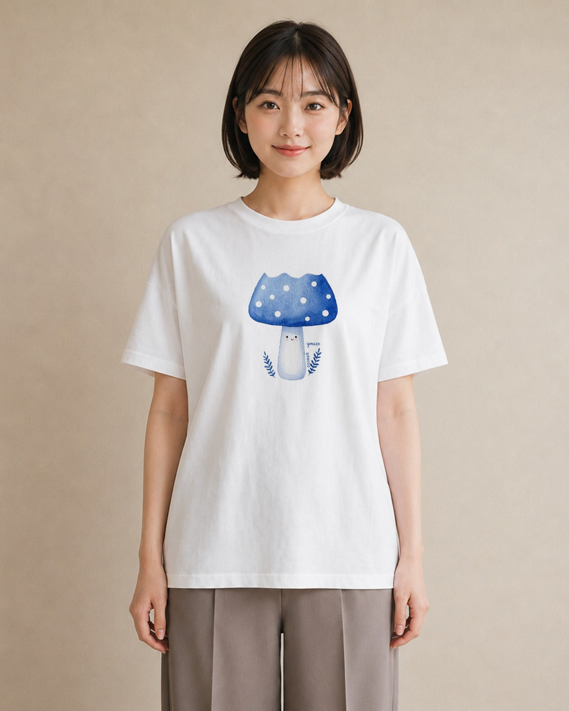 デザインTシャツ レディース きのこ 植物 ボタニカル イラスト シック 姉妹 送別ギフト 白T YMAZO