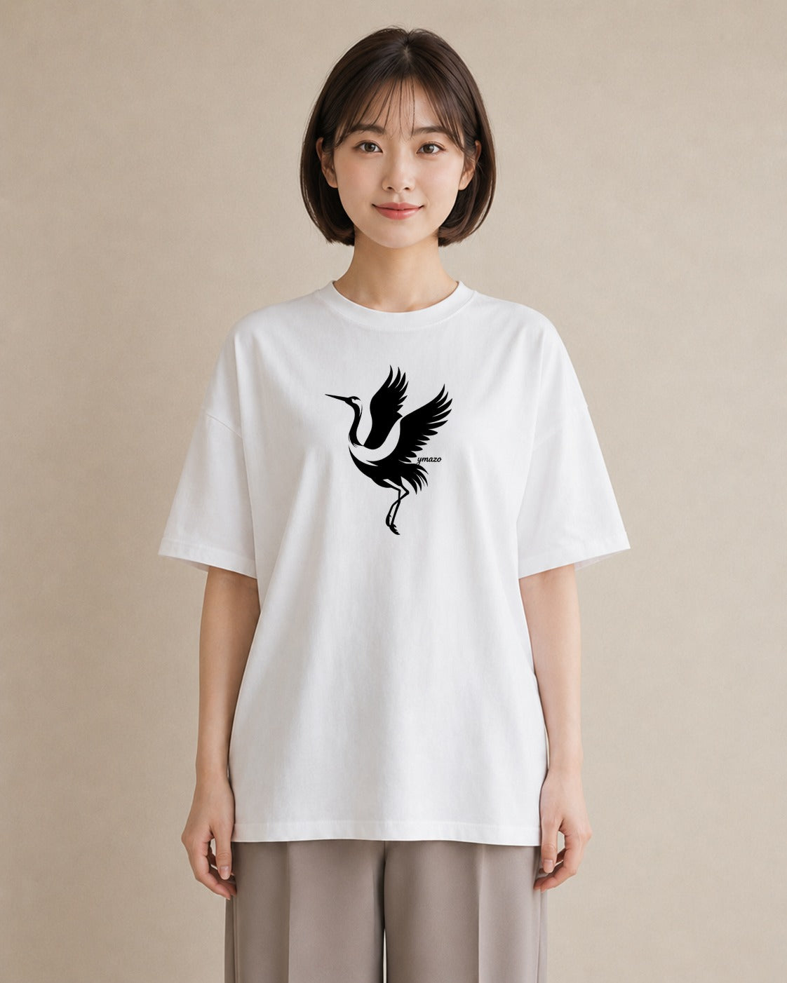 Tシャツ レディース 折り鶴 折り紙 ナチュラル アンティーク イラスト ニュアンス 休日 ペアコーデ 白T YMAZO