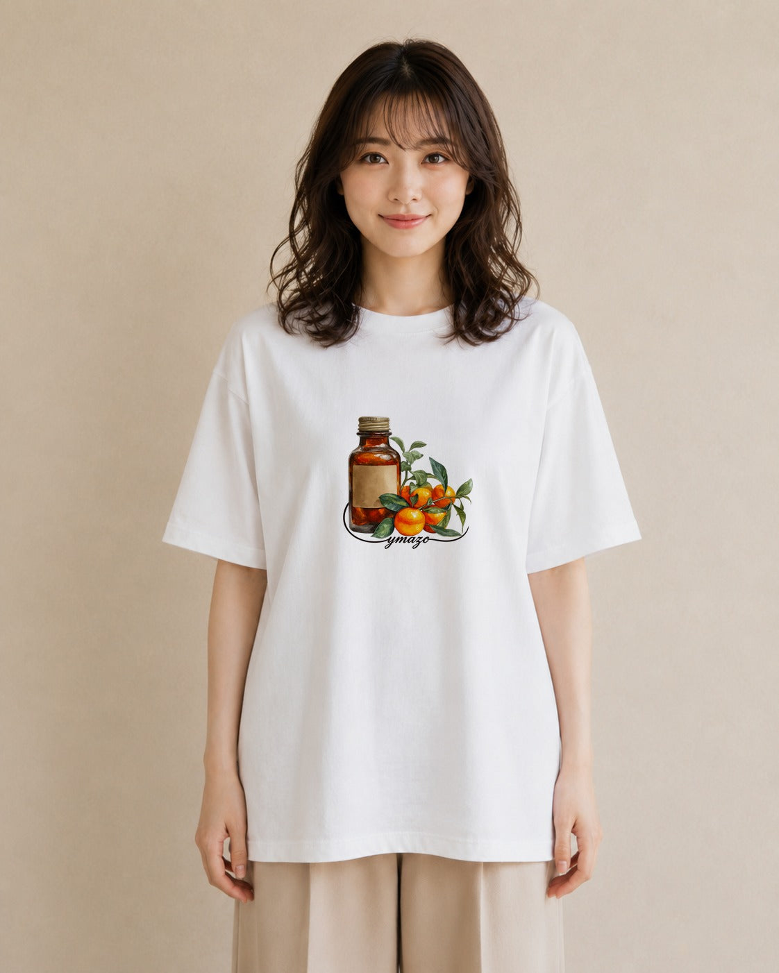 グラフィックTシャツ レディース みかん 食べ物 フード イラスト レトロ 旅行用 海 白T YMAZO