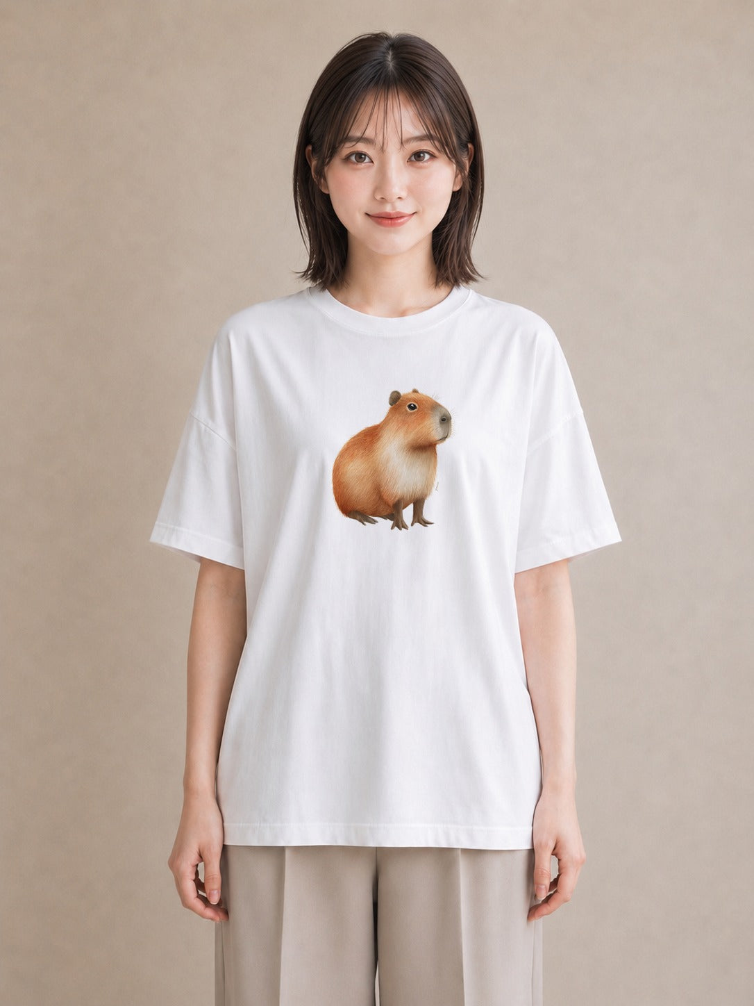 プリントTシャツ レディース ハムスター ペット 動物 イラスト 通勤 在宅 白T YMAZO