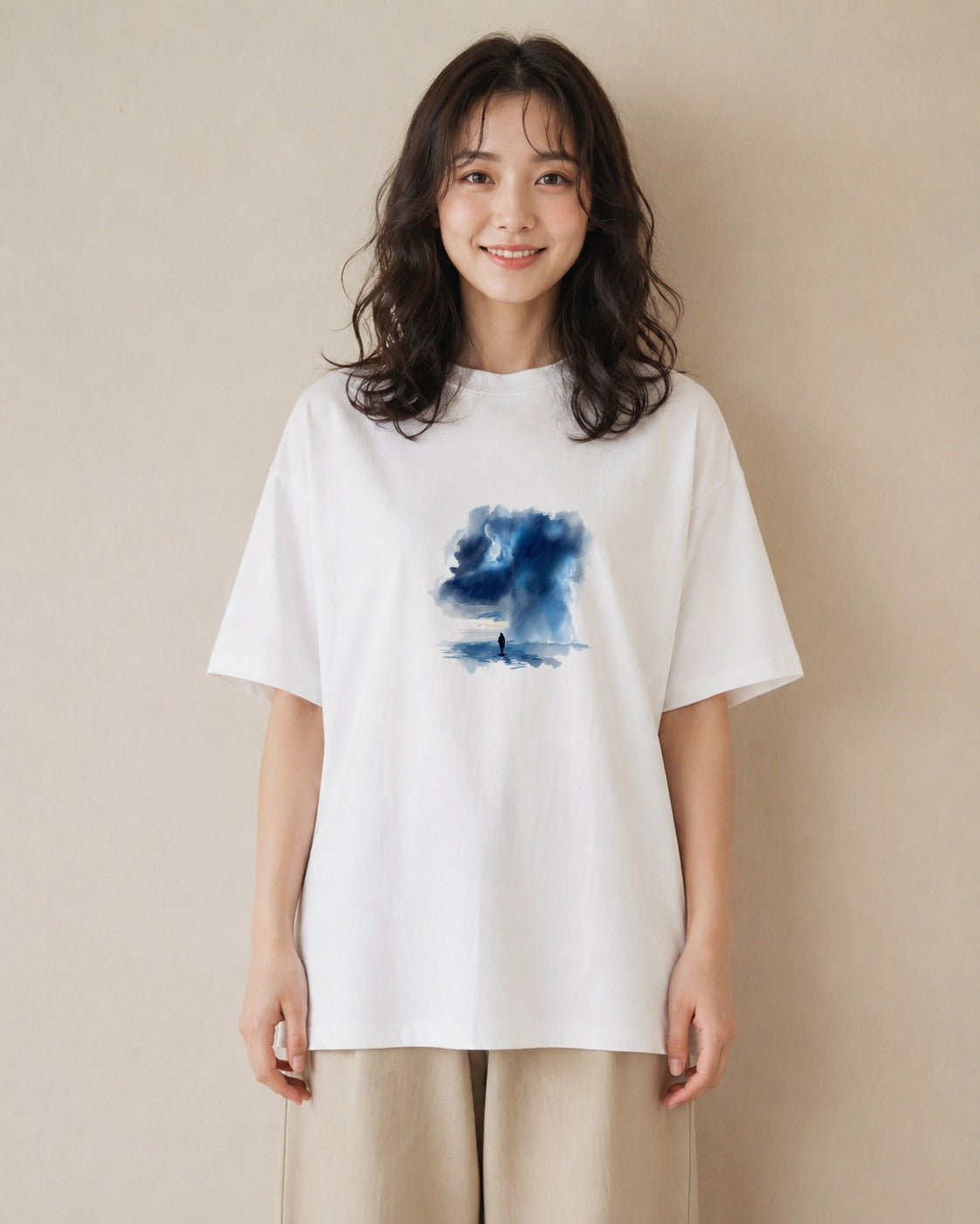 グラフィックTシャツ レディース 雨上がりの小道 雨上がり 小道 ナチュラル アンティーク イラスト ゆるかわ 公園 ママ 白T YMAZO
