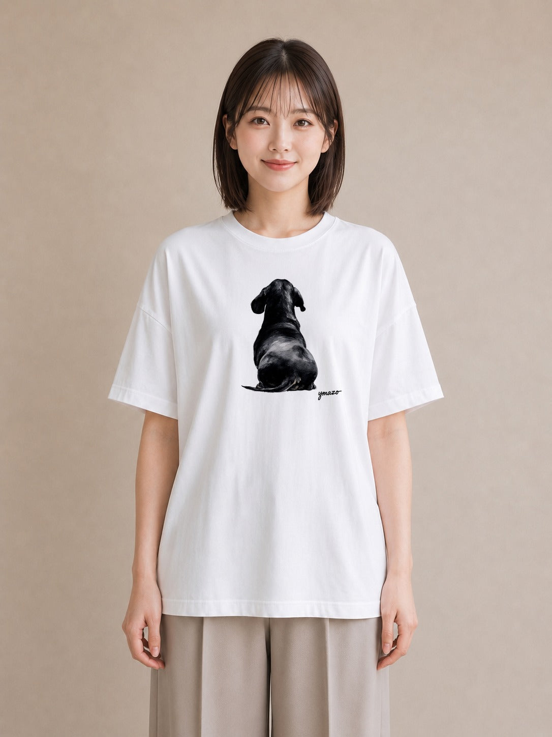 グラフィックTシャツ レディース 犬好き 犬 いぬ イラスト 親子 20代 白T YMAZO