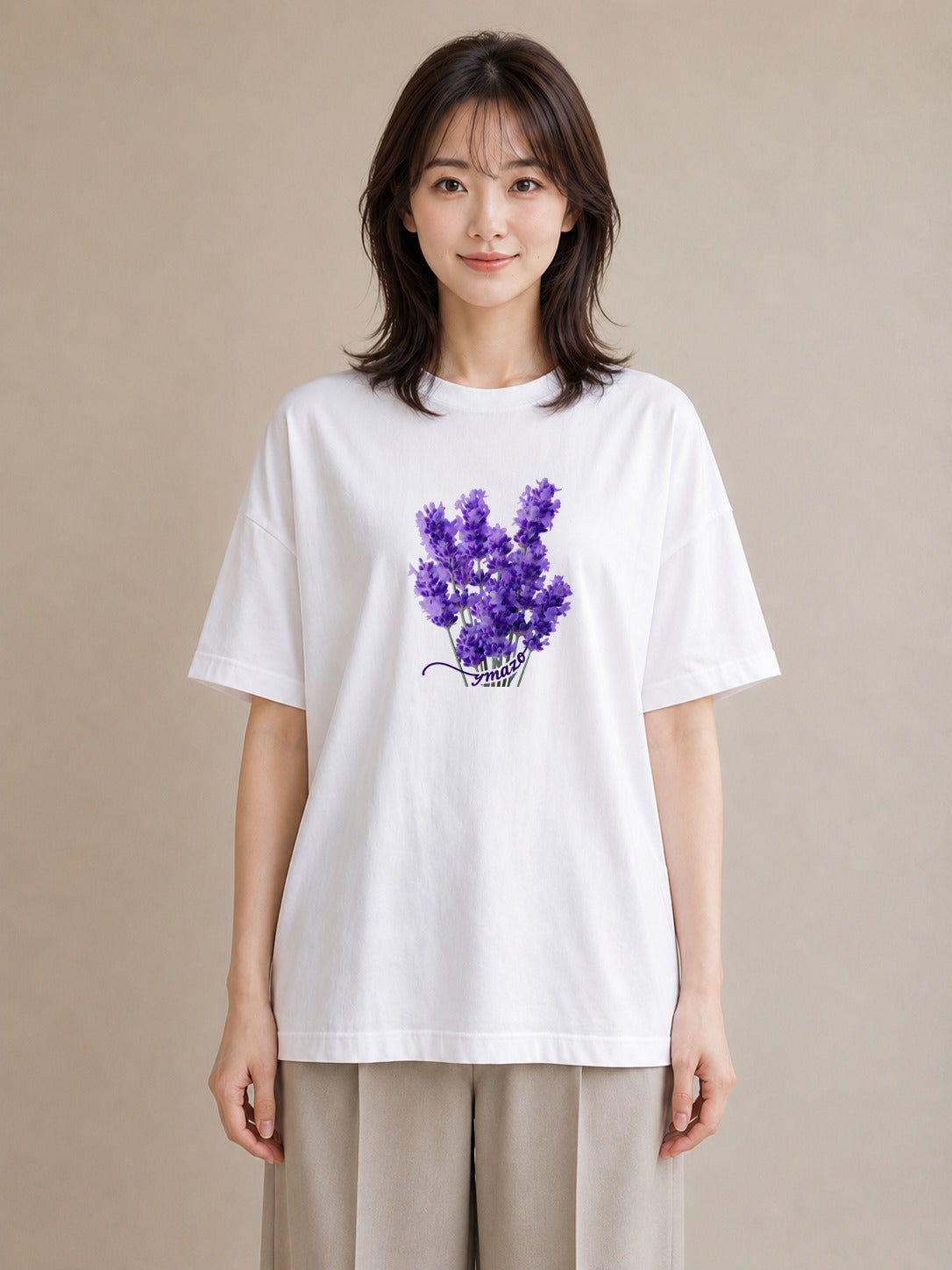 半袖Tシャツ レディース ラベンダー 花 花柄 イラスト 韓国風 誕生日プレゼント 綿100 白T YMAZO