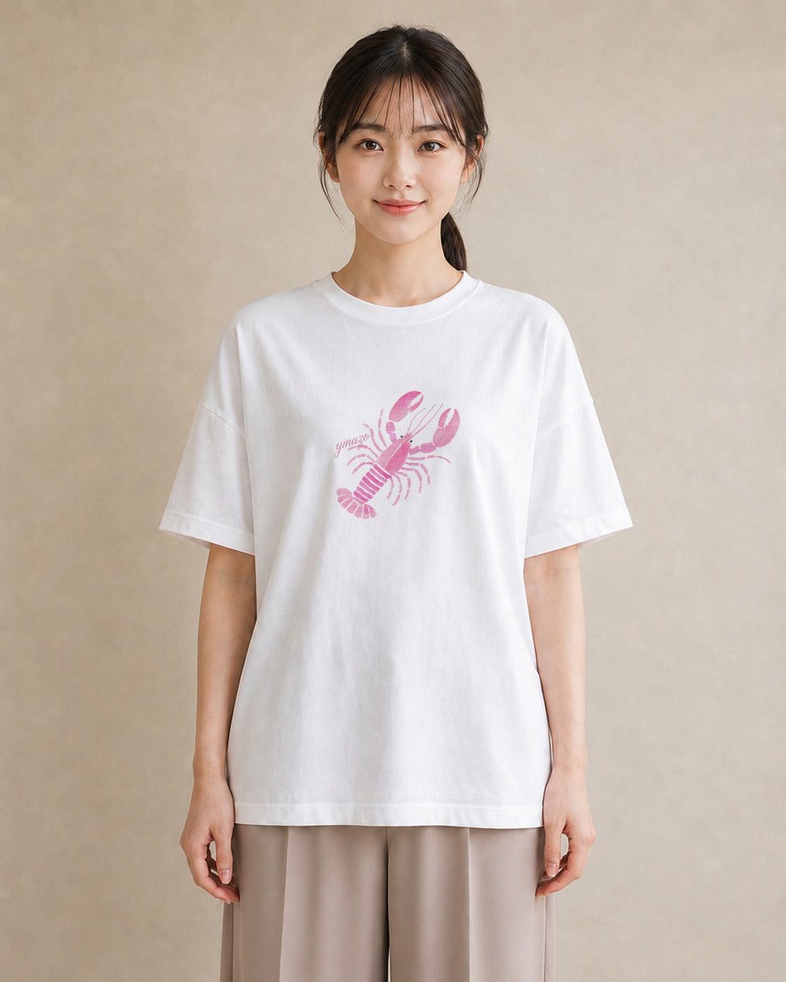 プリントTシャツ レディース エビ 海の生き物 海 イラスト 北欧風 旅行 母娘コーデ 白T YMAZO