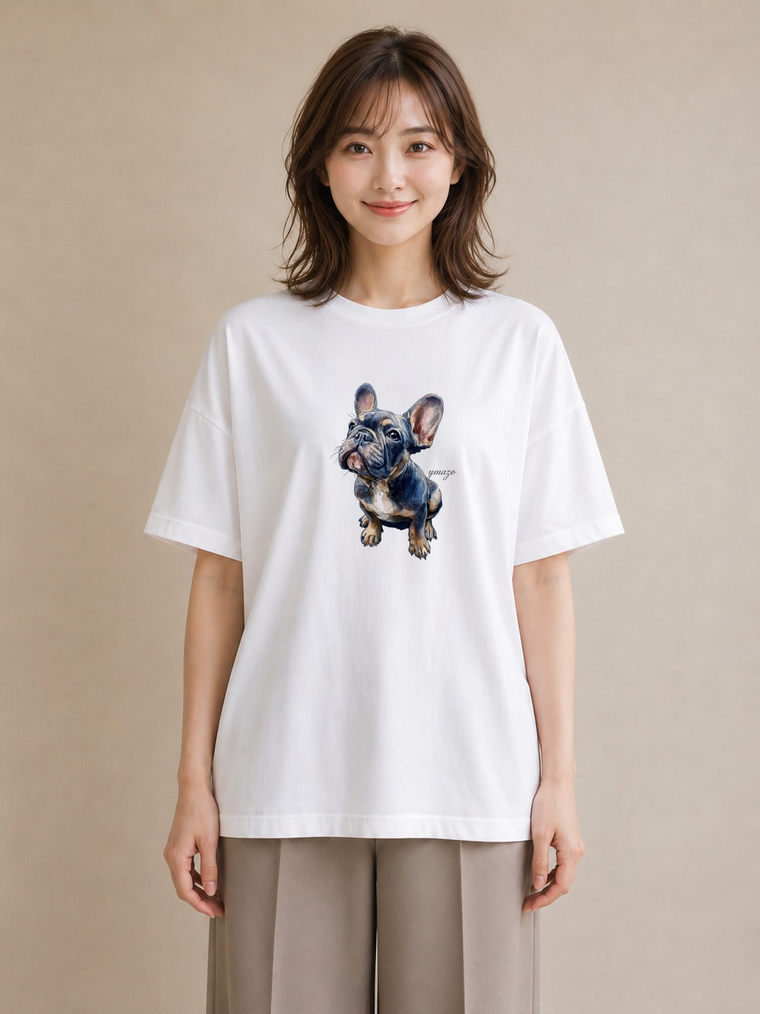 グラフィックTシャツ レディース フレンチブルドッグ フレブル 犬 いぬ イラスト ラフ 親子 20代 白T YMAZO