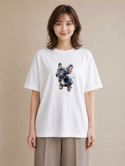 グラフィックTシャツ レディース フレンチブルドッグ フレブル 犬 いぬ イラスト ラフ 親子 20代 白T YMAZO