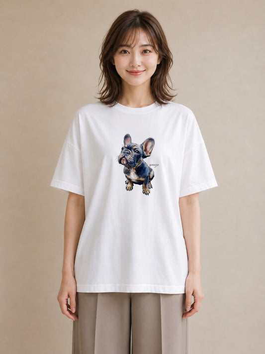 グラフィックTシャツ レディース フレンチブルドッグ フレブル 犬 いぬ イラスト ラフ 親子 20代 白T YMAZO