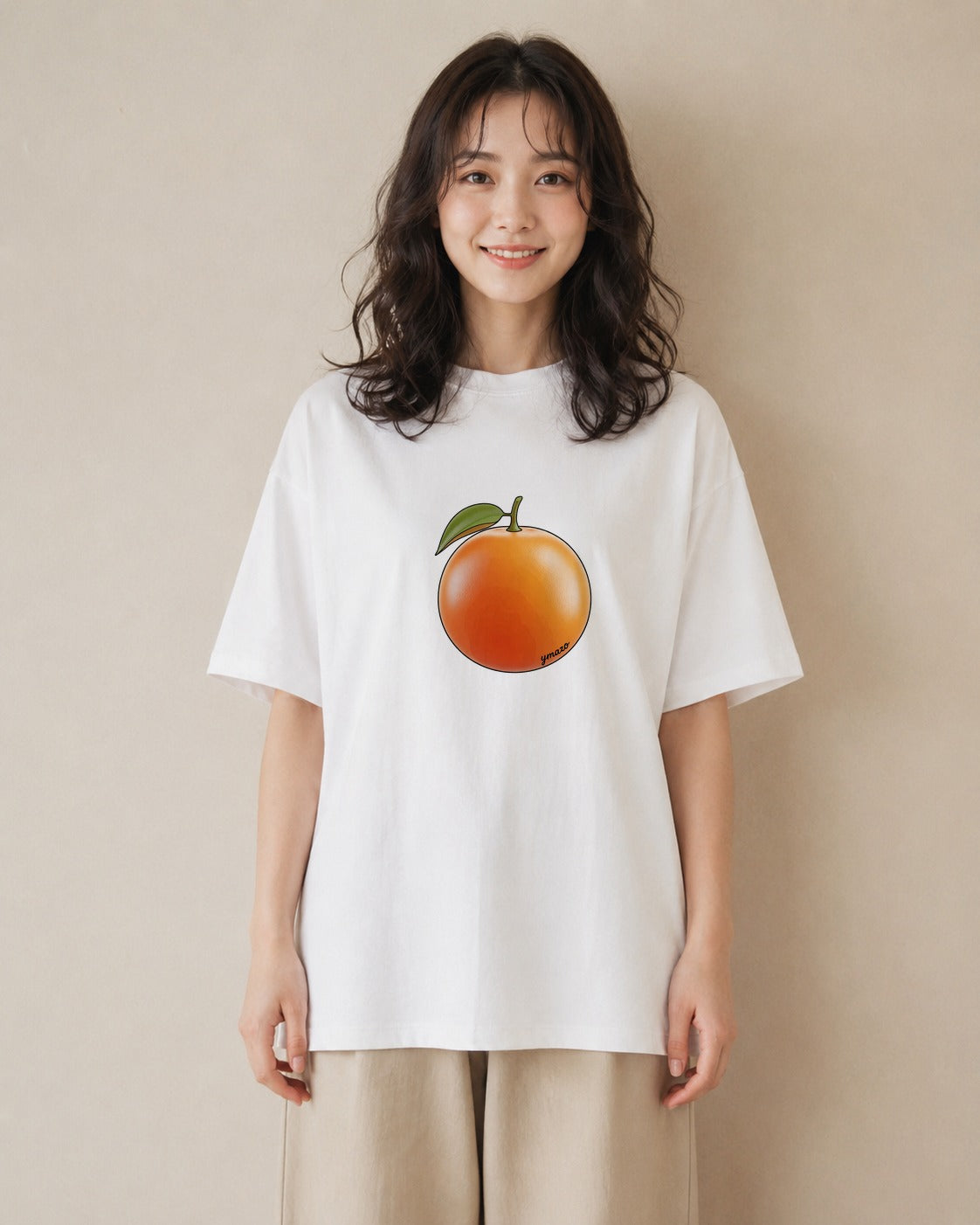 Tシャツ レディース みかん 食べ物 フード イラスト ニュアンス クリスマス 旅行 白T YMAZO