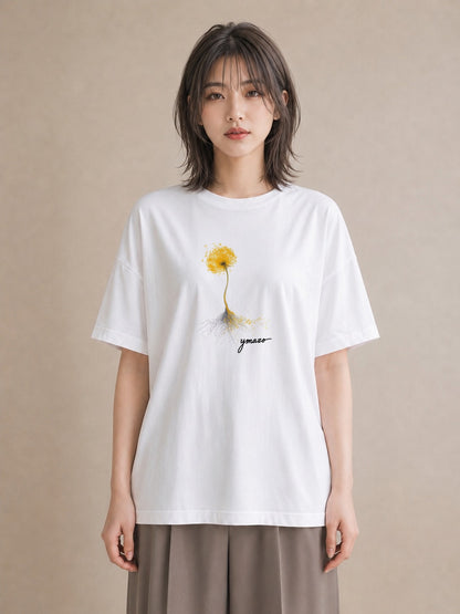グラフィックTシャツ レディース たんぽぽ 花 花柄 イラスト ヴィンテージ風 誕生日プレゼント 綿100 白T YMAZO