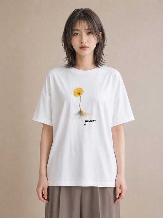 グラフィックTシャツ レディース たんぽぽ 花 花柄 イラスト ヴィンテージ風 誕生日プレゼント 綿100 白T YMAZO