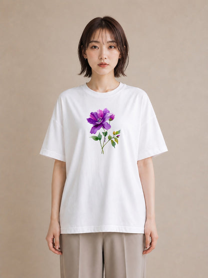 Tシャツ レディース パンジー 花 花柄 イラスト きれいめカジュアル 休日 ペアコーデ 白T YMAZO