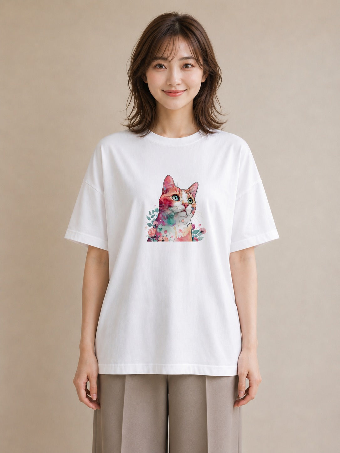 プリントTシャツ レディース スフィンクス 猫 ねこ イラスト ラフ 週末コーデ 敬老の日 白T YMAZO