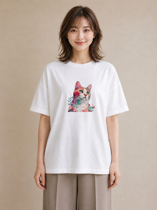 プリントTシャツ レディース スフィンクス 猫 ねこ イラスト ラフ 週末コーデ 敬老の日 白T YMAZO