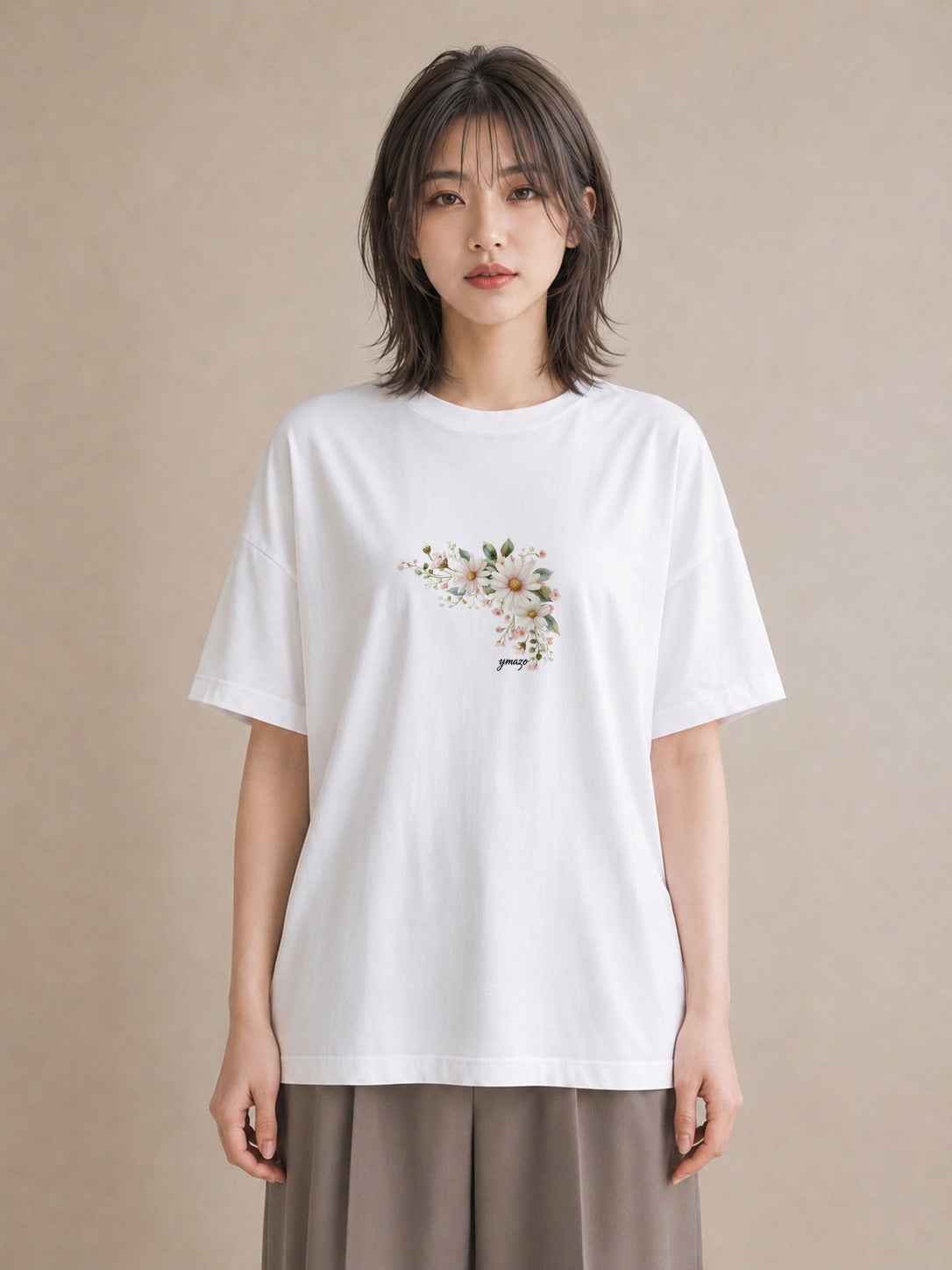 プリントTシャツ レディース マーガレット 花 花柄 イラスト カジュアル ギフト 母の日 白T YMAZO