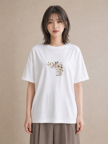プリントTシャツ レディース マーガレット 花 花柄 イラスト カジュアル ギフト 母の日 白T YMAZO