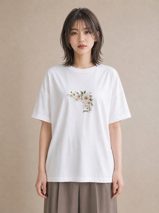 プリントTシャツ レディース マーガレット 花 花柄 イラスト カジュアル ギフト 母の日 白T YMAZO