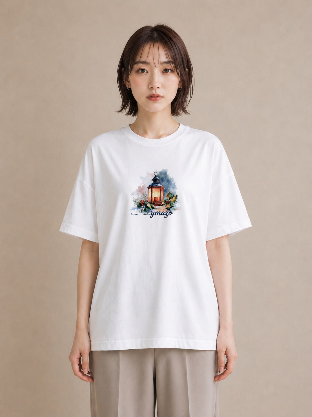Tシャツ レディース 街灯 夜霧 夜 ナチュラル アンティーク イラスト 抜け感 お揃い 親子 白T YMAZO