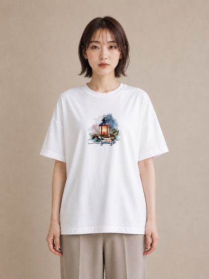 Tシャツ レディース 街灯 夜霧 夜 ナチュラル アンティーク イラスト 抜け感 お揃い 親子 白T YMAZO
