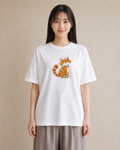プリントTシャツ レディース しっぽ 猫 ねこ イラスト ヴィンテージ風 社会人 女性 白T YMAZO